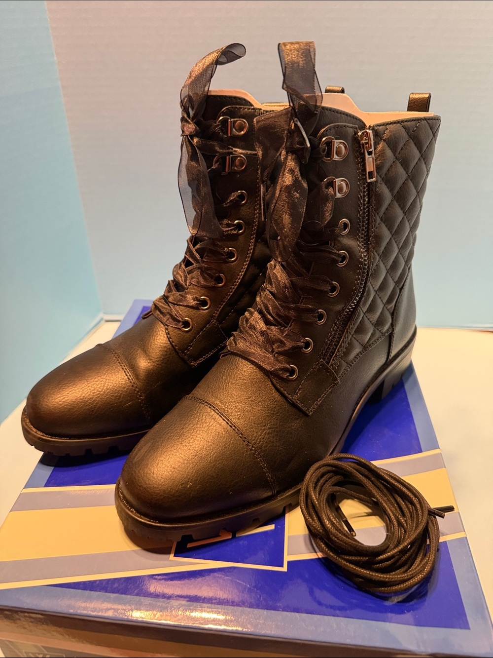 White Mountain Black Quilted Lace-Up Ankle Boots